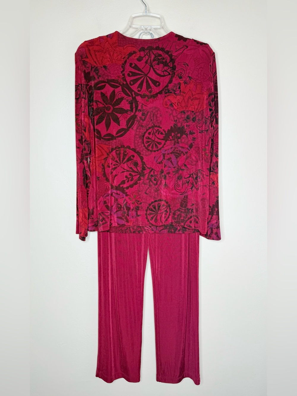 Chico's Travelers Raspberry Printed Three-Piece Set Jacket/Shell/Pants Medium - Picture 2 of 16